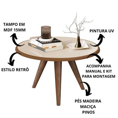 Mesa De Centro Tampo Redondo 52x33cm Grazy Off White-freijó