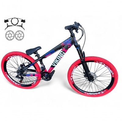 Bicicleta Aro 26 VikingX Tuff X25 Freio Hidráulico 21v Preto-rosa