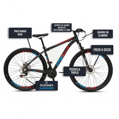 Bicicleta Aro 29 Colli Cazelle Turim 21m Aluminio Quadro 17 Preto-adesivo Azul-vermelho