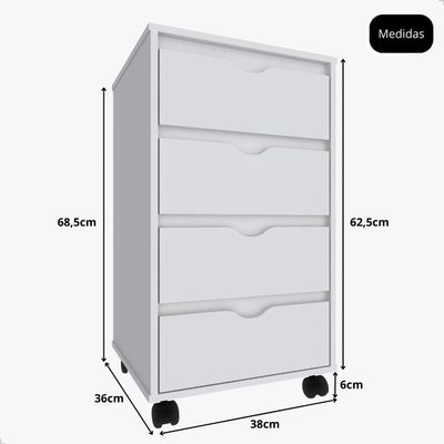 Gaveteiro Multiuso 4 Gavetas Com Rodizios Branco Branco