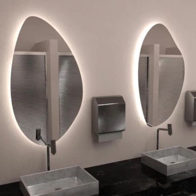 Kit 2 Espelhos Orgânico Com Led Branco 60x40 Com Fonte Bivolt Branca