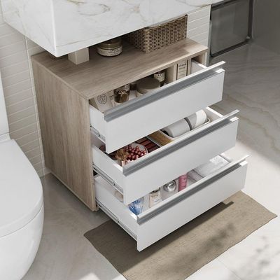 Gabinete Banheiro Rodinhas Joia 60cm 03 Gavetas Madeirado Branco