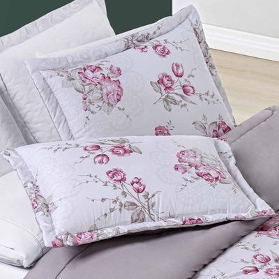 Kit Edredom Celi Queen Dupla Face Micropercal 200 Fios 3 Peças - Palha Florido