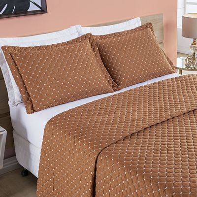 Kit Cobre Leito Vênus Casal Dupla Face Micropercal 200 Fios Liso 3 Peças - Terracota