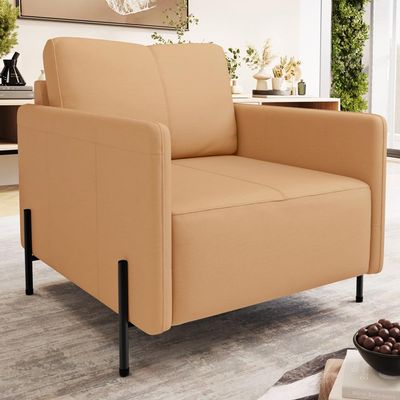 Kit 2 Poltronas Decorativa Para Sala Living Pés Industrial Domani L06 Couro Capuccino - Lyam Decor