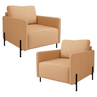 Kit 2 Poltronas Decorativa Para Sala Living Pés Industrial Domani L06 Couro Capuccino - Lyam Decor