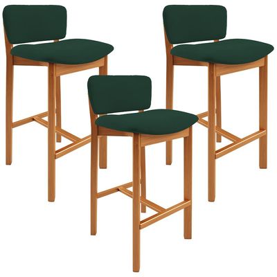 Kit 03 Banquetas Alta Para Cozinha Sala de Jantar Bar Dara L02 Suede Verde Musgo - Lyam Decor