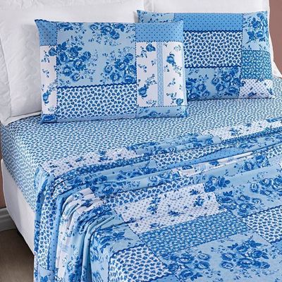 Jogo de Cama Lençol Bouti Estampado King 04 Peças - Azul Sereno