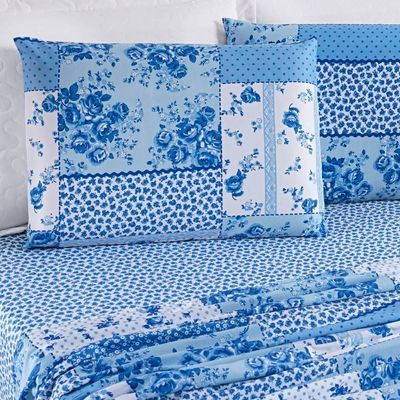 Jogo de Cama Lençol Bouti Estampado King 04 Peças - Azul Sereno