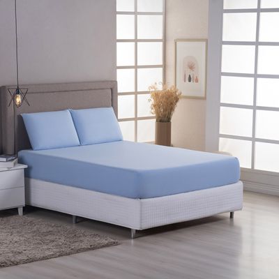 Jogo de Lençol Minimal Casal 3 Peças Malha 100% Algodão Liso - Azul