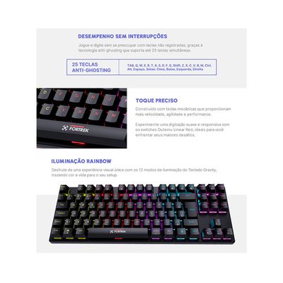 Teclado Mecânico Gamer Fortrek Gravity 80 - AC3100