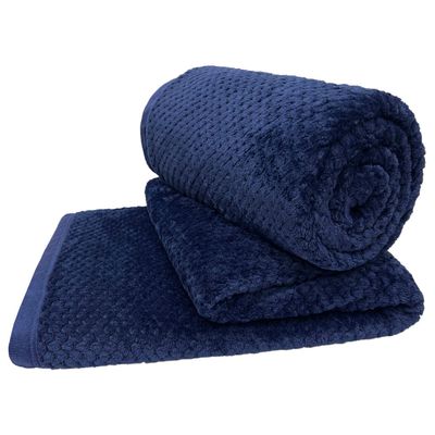 Cobertor Casa Scarpa Poppy Queen Manta Ultrasoft Alto Relevo Super Macia - Azul Marinho