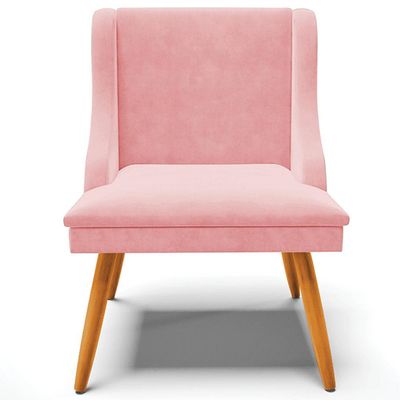 Kit 2 Poltronas Decorativas Pés Palito de Madeira Firenze Suede Rosa Bebê/Natural - Gran Belo