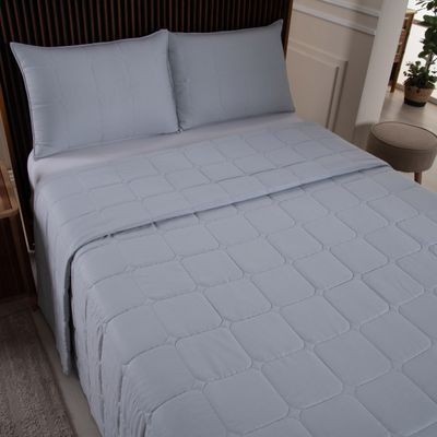 Kit Cobre Leito Colcha Speciale Casal Matelado Toque Acetinado 400 Fios 3 Peças Cinza