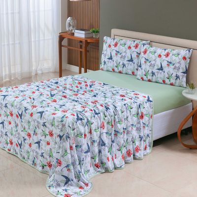Jogo Cama Lençol Sonnet Casal Padrão Malha Estampada 100% Algodão 4 Peças - Beija Flor - Verde