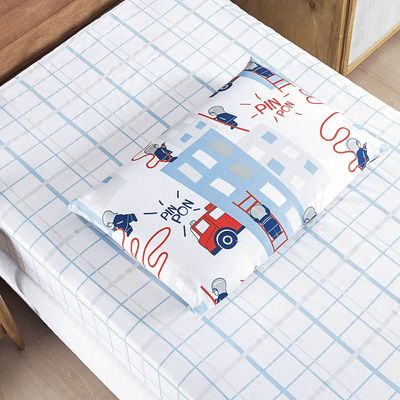 Jogo Cama Lençol Fantasy Solteiro Cama Quarto Infantil Microfibra 2 Peças Bombeiros Branco