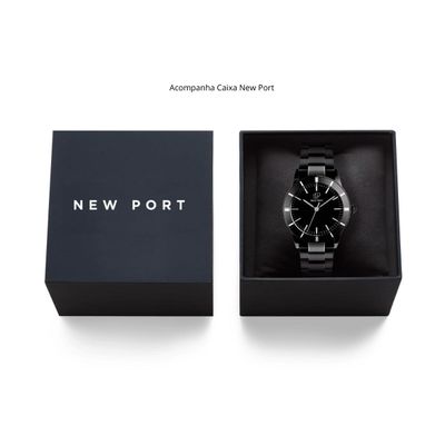 Relógio Masculino Preto Casual Analógico Elegante New Port