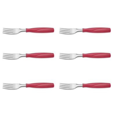 Kit 6 Garfo de Mesa Aço Inox Vermelho Brinox