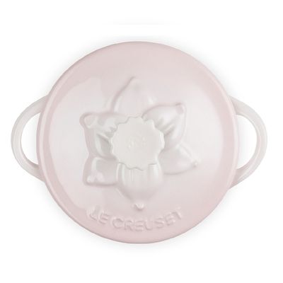 MINI COCOTTE LE CREUSET JARDIN 250ML 10CM EM CERAMICA COM RELEVO SHELL PINK 80043257770003