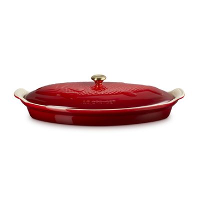 TRAVESSA PARA PEIXE LE CREUSET COM TAMPA 34CM HERITAGE VERMELHO 81065600600350