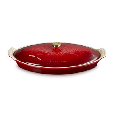 TRAVESSA PARA PEIXE LE CREUSET COM TAMPA 34CM HERITAGE VERMELHO 81065600600350