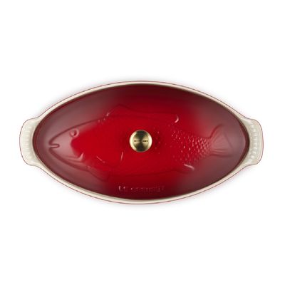 TRAVESSA PARA PEIXE LE CREUSET COM TAMPA 34CM HERITAGE VERMELHO 81065600600350
