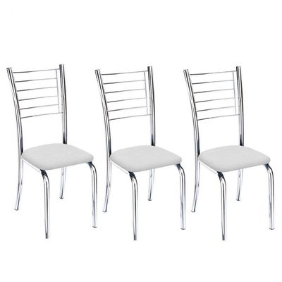Kit 3 Cadeiras Lara Cromada Para Cozinha Branco