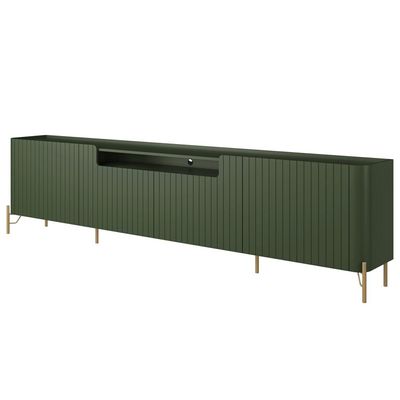 Rack Para Sala de Estar TV 85 Pol 4 Portas Brise Pés Industrial Dourado Alef I03 Musgo - Lyam Decor
