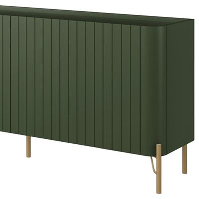 Rack Para Sala de Estar TV 85 Pol 4 Portas Brise Pés Industrial Dourado Alef I03 Musgo - Lyam Decor