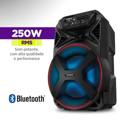 Caixa Amplificada Connect Partyplus Mondial Preto 250W RMS CM-250 Bivolt