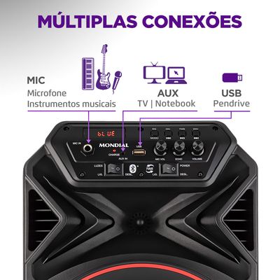 Caixa Amplificada Connect Partyplus Mondial Preto 250W RMS CM-250 Bivolt