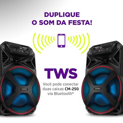 Caixa Amplificada Connect Partyplus Mondial Preto 250W RMS CM-250 Bivolt
