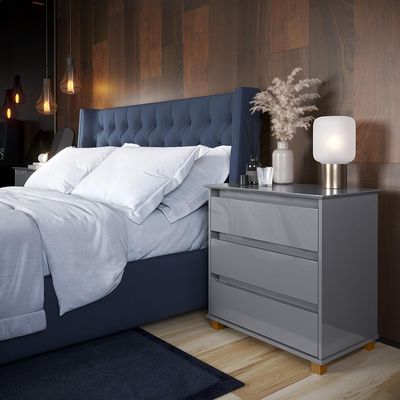 Cômoda Mini Ej Versátil - 3 Gavetas Pés De Madeira Corrediças Telescópicas Mdf-mdp Cinza - Ej Móveis