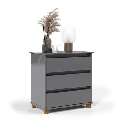 Cômoda Mini Ej Versátil - 3 Gavetas Pés De Madeira Corrediças Telescópicas Mdf-mdp Cinza - Ej Móveis