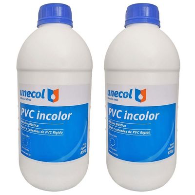 Kit 2 Colas Cano PVC Adesivo Plástico Frasco 850g Unecol Profissional Resistente Forte Secagem Rápida