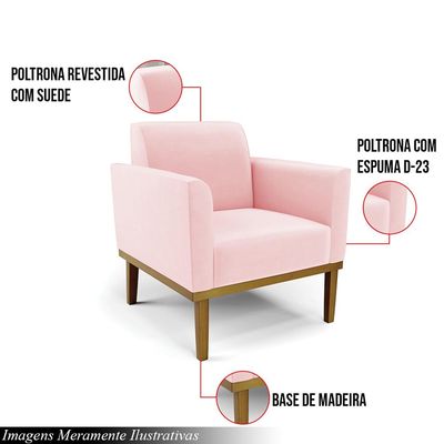 Kit 2 Poltronas Decorativas Isabella Pés Fixo em Madeira Castanho Suede Rosa Bebê G19 - Gran Belo