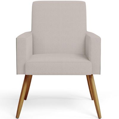Kit 04 Poltronas Decorativa Maria W01 Pés Palito Linho Bege Couríssimo Preto - Lyam Decor