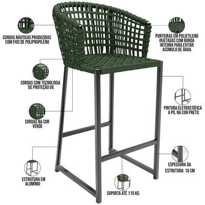 Kit Mesa Bistrô Hani Com 03 Banquetas Área Gourmet Bar Corda Náutica Porto D04 Verde - Lyam Decor