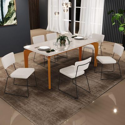 Mesa De Jantar Capri 160cm Off White Nature Com 6 Cadeiras Allana B05 Linho Cru - Lyam Decor