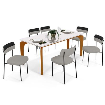 Mesa De Jantar Capri 160cm Off White 6 Cadeiras Melina B05 Linho Cinza Couríssimo Preto - Lyam Decor
