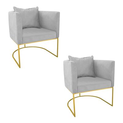 KIT 02 POLTRONAS PAOLA SUEDE CINZA BASE