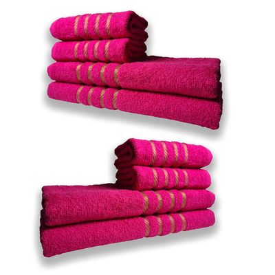 2 Jogos de 4 Toalhas 4 Banho 4 Rosto Montreal 100% Algodão Rosa