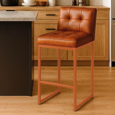 Banqueta Cozinha Alta com Encosto Industrial Bronze Lirina PU Nozes C05 - D'Rossi