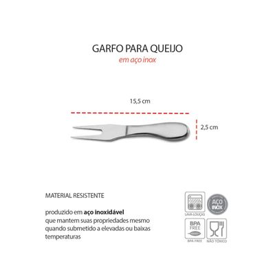Garfo para Queijo Frios e Garfinhos Petiscos Frutas Inox 5un