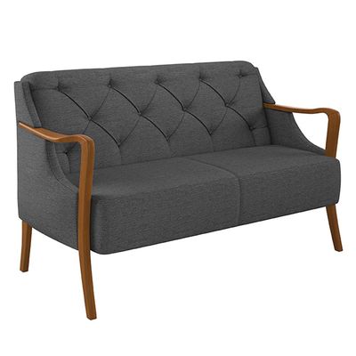 Poltrona Namoradeira Decorativa 2 Lugares Braços em Madeira Hand Linho Chumbo - Gran Belo