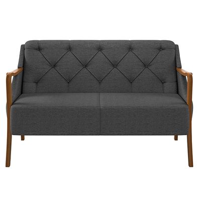 Poltrona Namoradeira Decorativa 2 Lugares Braços em Madeira Hand Linho Chumbo - Gran Belo