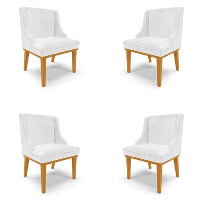 Kit 4 Cadeiras Decorativas Sala de Jantar Base Fixa de Madeira Firenze PU Branco Brilho/Castanho G19 - Gran Belo