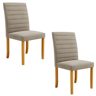 Kit 2 Cadeiras de Sala de Jantar Estofadas Veiga Madeira Maciça Suede Bege G78 - Gran Belo