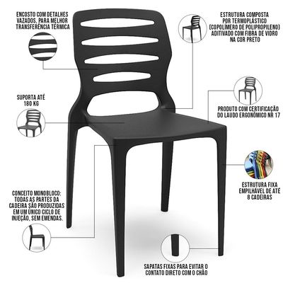 Cadeira Para Cozinha Área Gourmet Jardim Empilhável Larsen P03 Preto - Lyam Decor