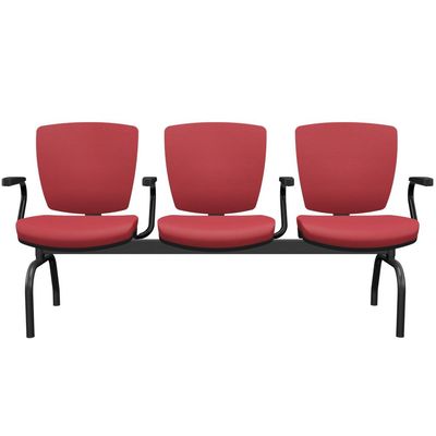 Cadeira Longarina 3 Lugares Aeroporto Recepção Preto Baixa Flexi P03 Vinil Vermelho - Lyam